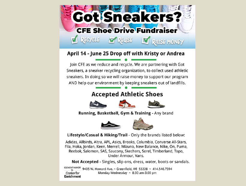 CFE Shoe Drive Fundraiser April 14-June 25